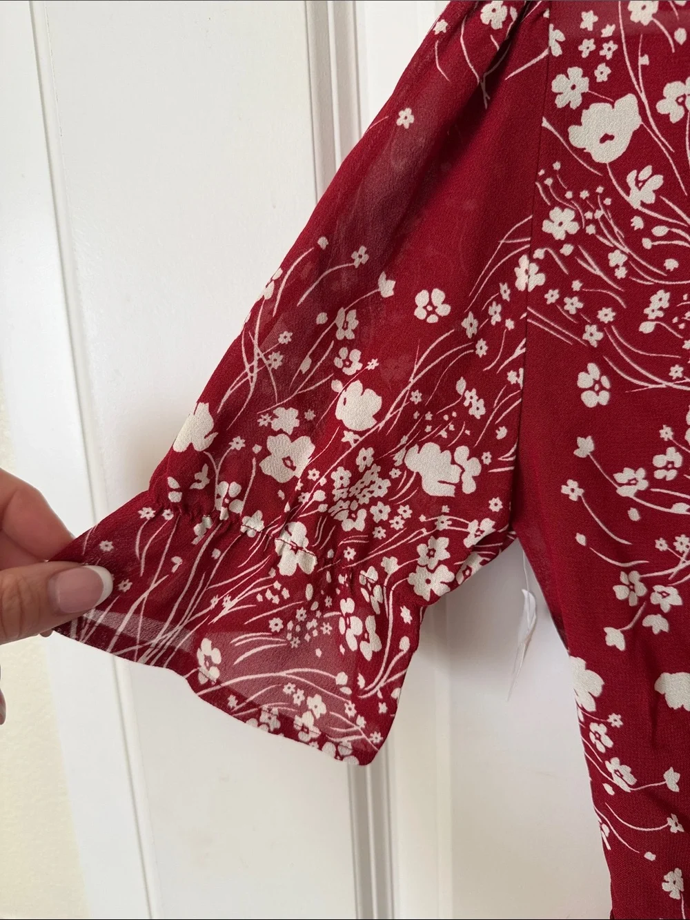 Reformation Crimson Floral Tie-Front Blouse
